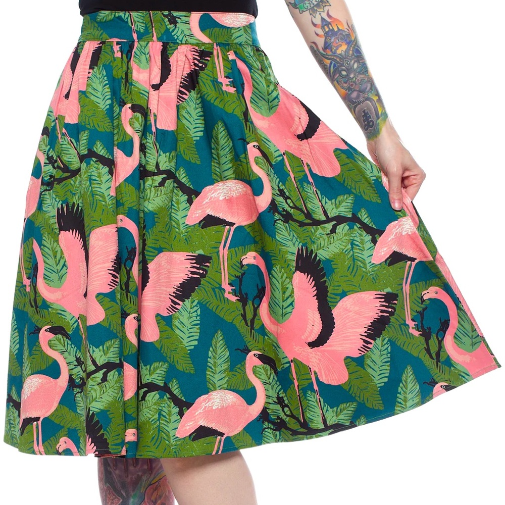 Voodoo Vixen Pink Flamingo A-Line Skirt